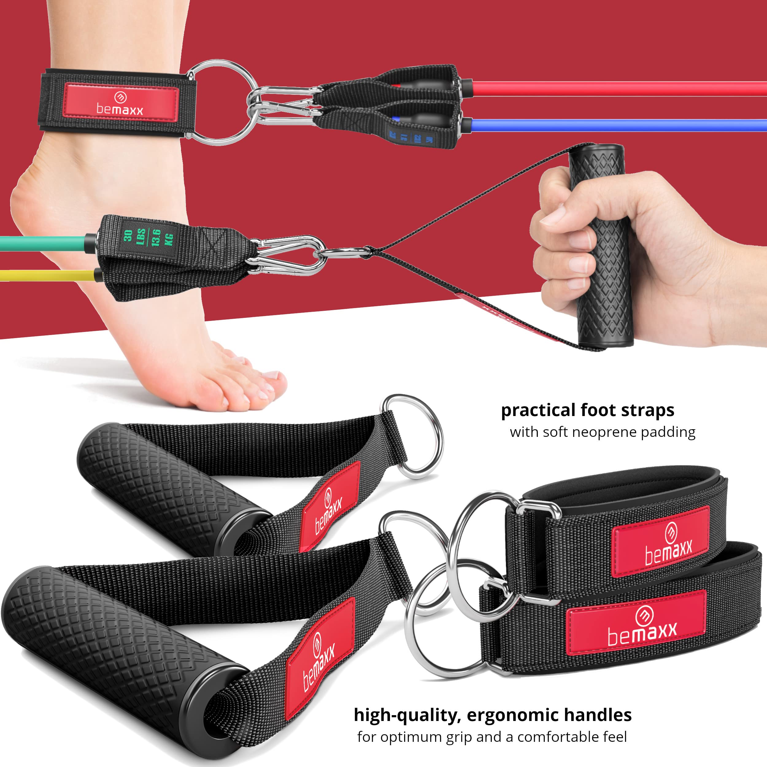 Premium 5-Piece Resistance Bands Set with Handles, Door Anchor & Ankle Straps - Heavy Duty Latex Tubes for Full Body Workout - Includes Free Exercise Ebook - Perfect for Home Gym, Powerlifting Training, Women's Fitness & Leg/Butt Workouts