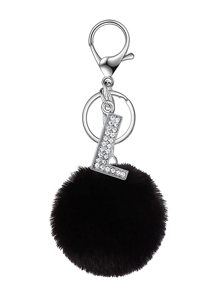 Malyunin Initial Keyring - Personalized Alphabet Keychain with Pom Pom & Shiny Crystal for Women & Girls - Unique Birthday Gift & Friendship Keychain for Bags, Keys & Gifts