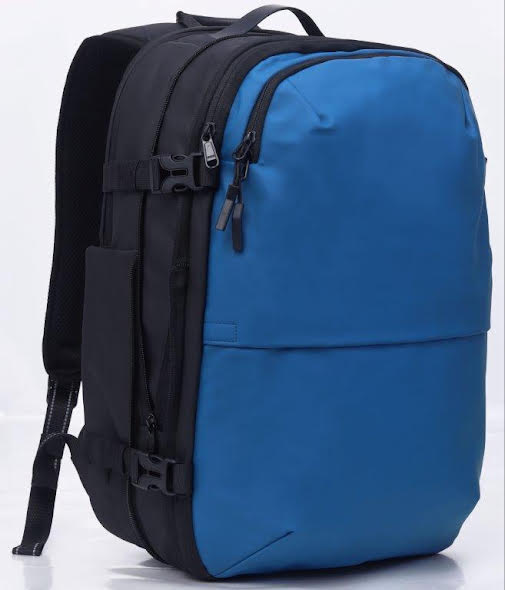 Travelite 17.3 Inch Vacuum Compression Travel Backpack with Hand Pump - Lightweight Carry-On Luggage for Airplane, Camping & Outdoor Adventures (Blue)