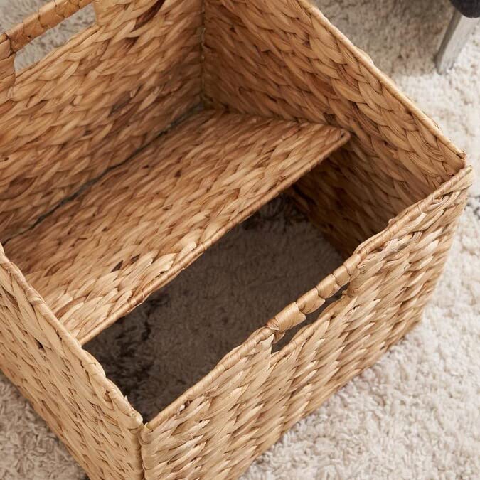12x12x12 Inch Water Hyacinth Storage Baskets - 4 Pack Woven Wicker Cube Bins for Shelves, Bedroom, Living Room Organizer - Perfect for Toys, Blankets, Books & Home Decor Storage
