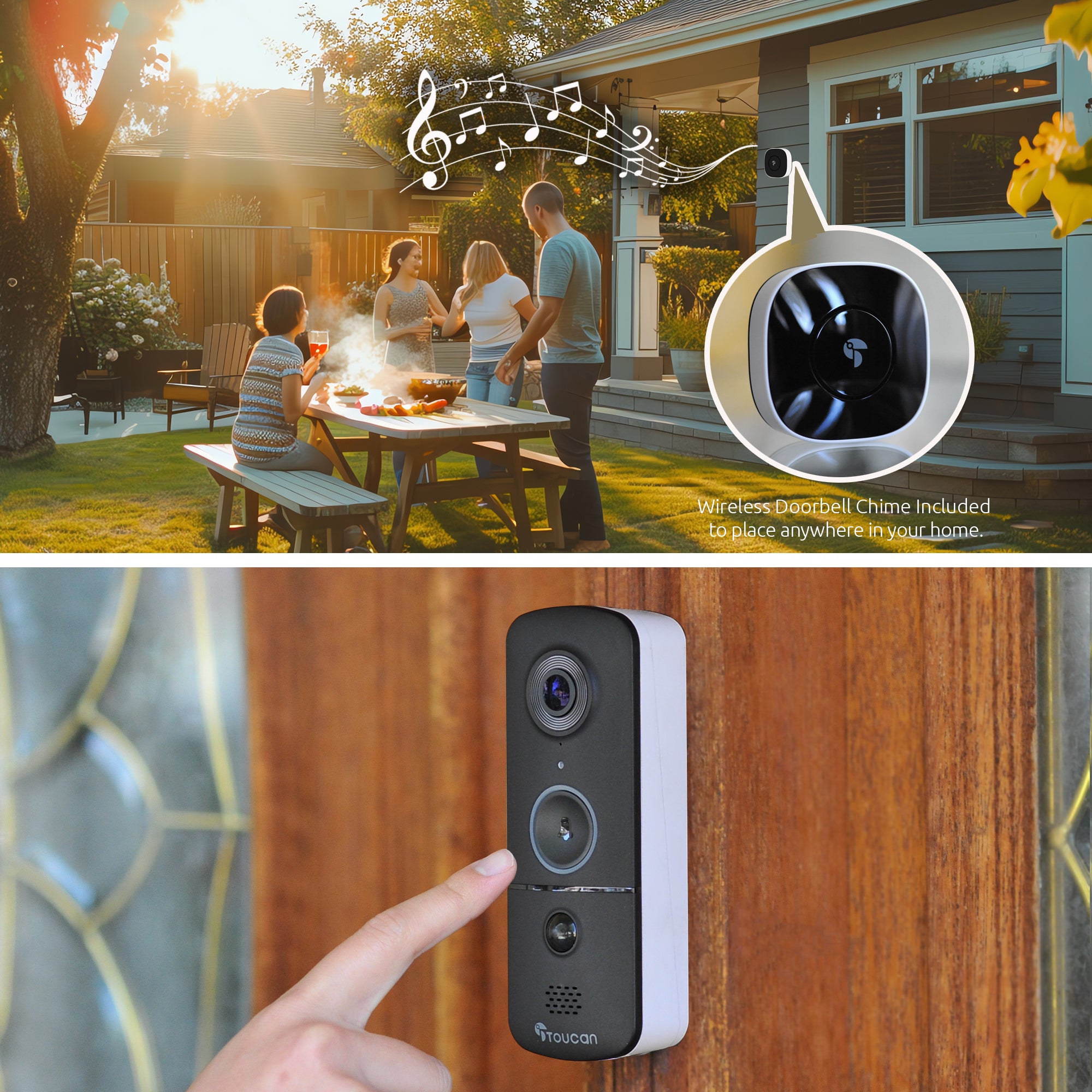 Toucan Guardian Plus Wireless Security Camera S4 3-Pack & Video Doorbell V3 Bundle – Outdoor/Indoor Home Security System for Smartphone Monitoring, Motion Detection & Night Vision – Ideal for Houses, Apartments & Businesses