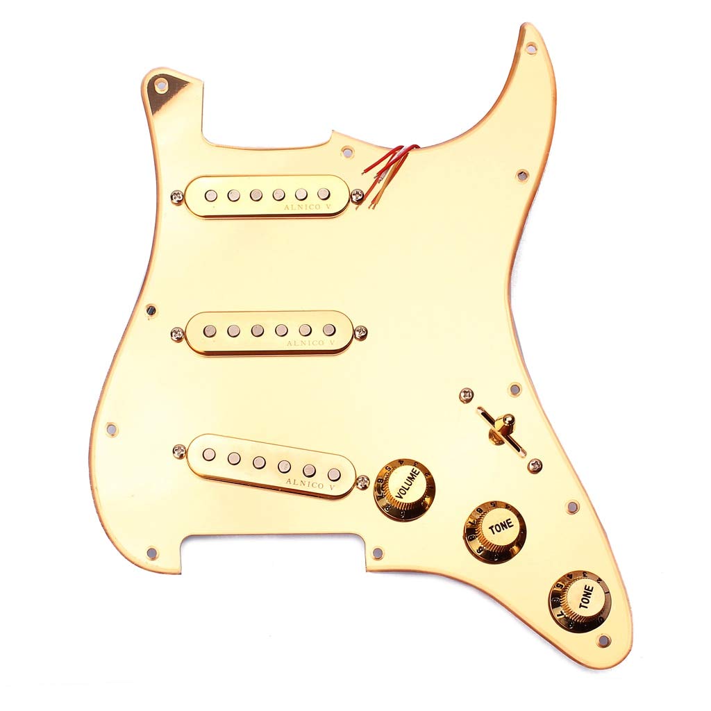 Gold Prewired 1-Ply 11-Hole Mirror Pickguard with 3 Single Coil Pickups & Magnets for Stratocaster Guitar - Perfect for Electric Guitar Upgrades & DIY Repairs