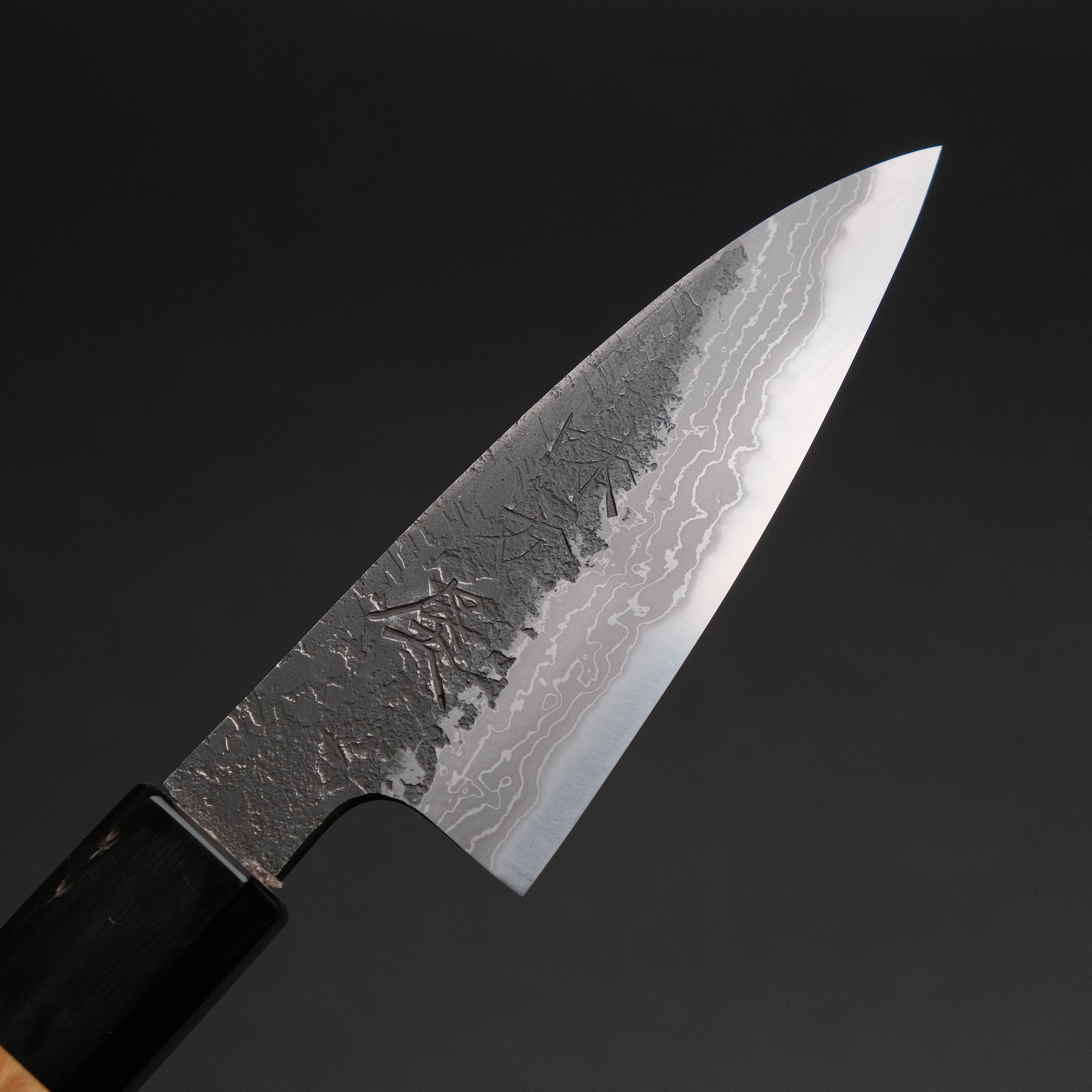 Ajikataya White #2 Nashiji Damascus Petty Knife 85mm - Olive Wood & Buffalo Horn Handle - Perfect for Slicing, Peeling & Precision Kitchen Tasks