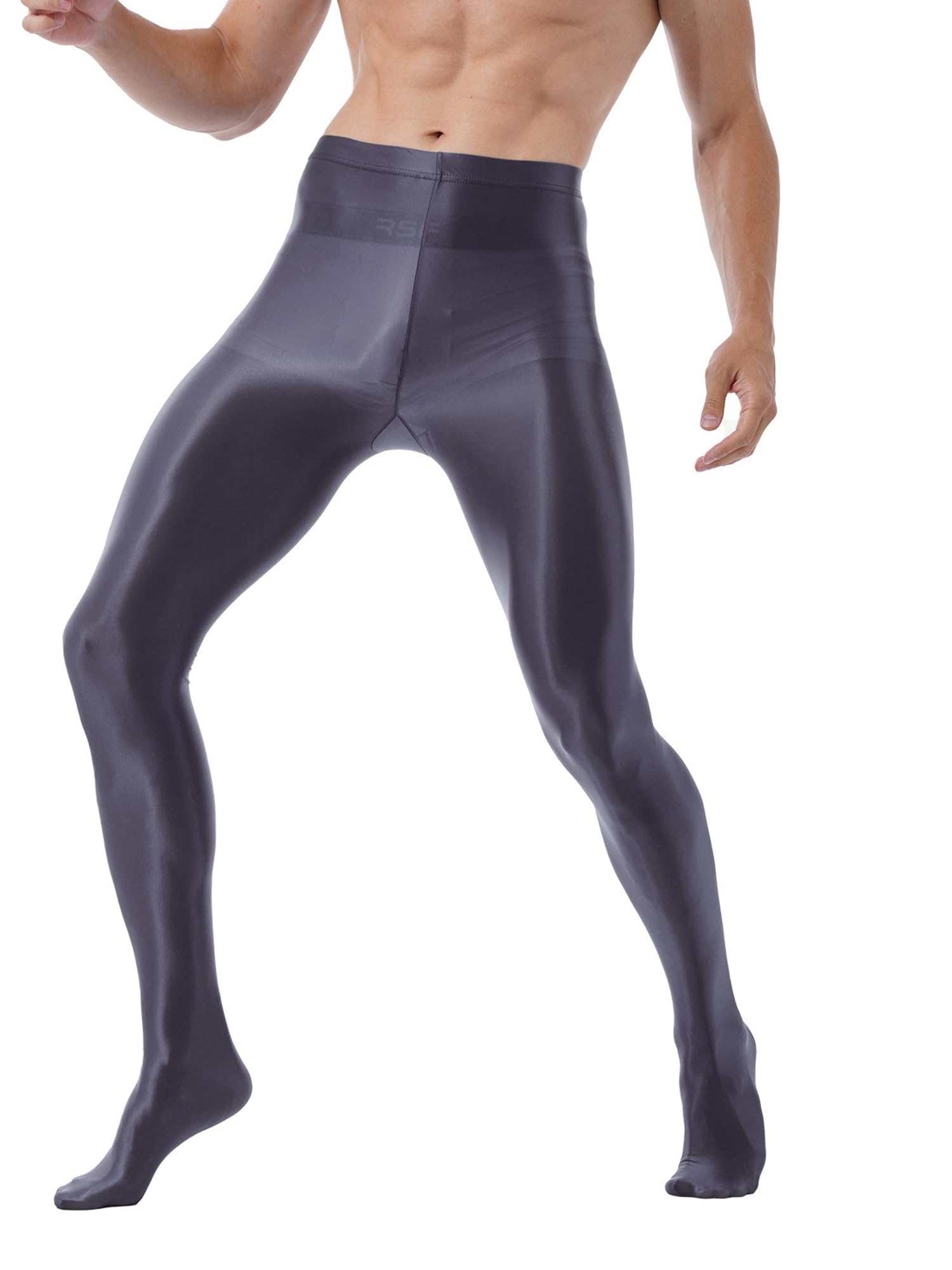 iiniim Men's Ultra Shiny Oil Glossy Pantyhose - High Elastic Opaque Tights & Stockings for Cosplay, Dance, Fashion & Night Out (Sexy Leggings for Men)