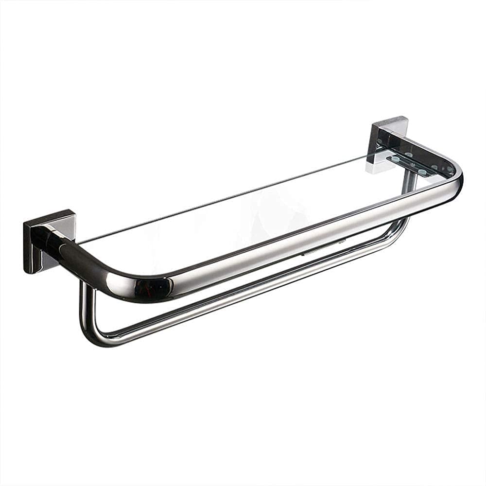 Premium SUS304 Stainless Steel Shower Organizer - Wall Mounted Bathroom Shelf with Towel Bar & Rail, Brushed Nickel Finish (Square Base) - Perfect for Spa-Like Bathroom Storage & Organization
