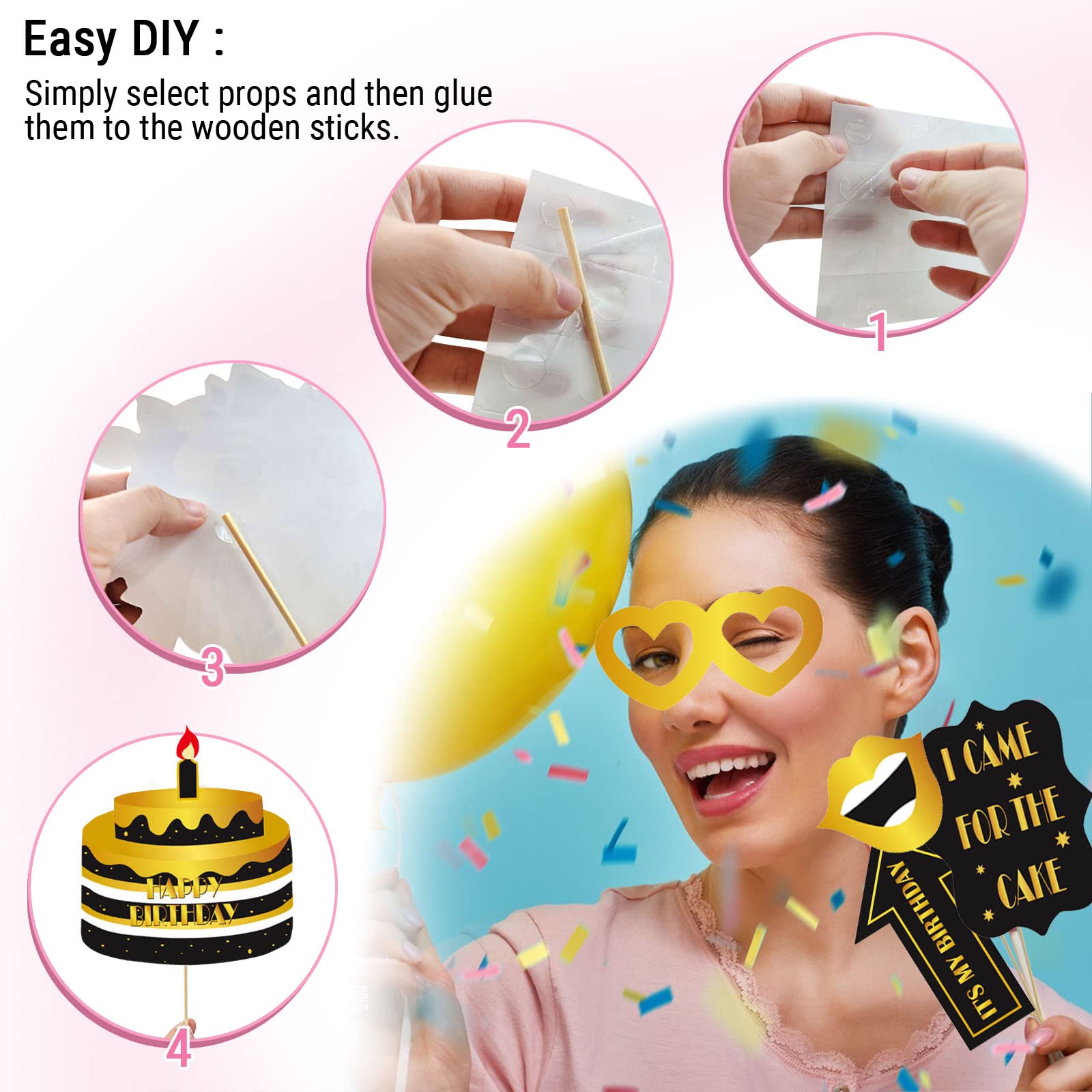 LMSHOWOWO Black & Gold Inflatable Birthday Photo Booth Frame - Giant Selfie Backdrop with Party Props for Women & Men - Perfect for Birthday Decorations, Anniversaries & Special Events