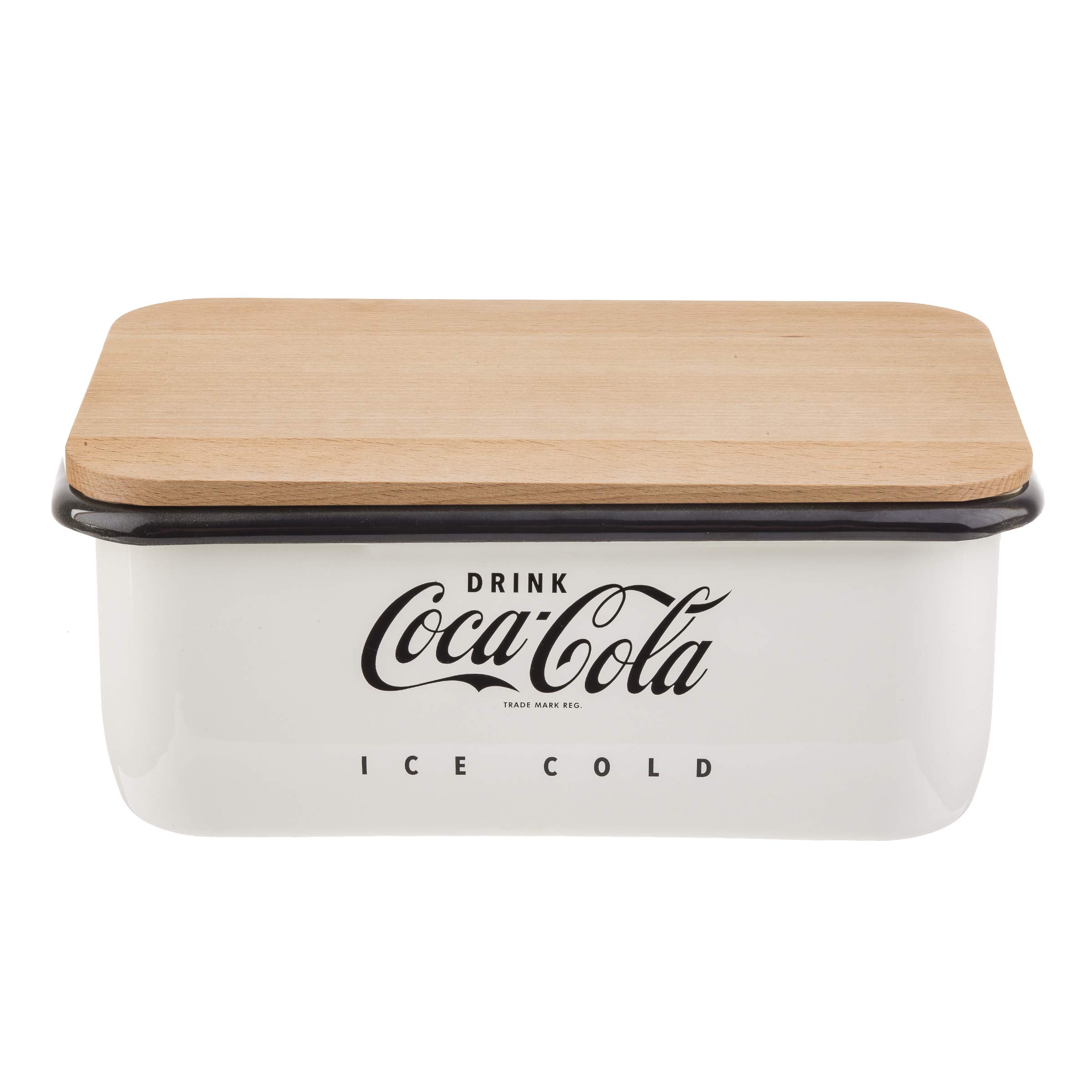 Vintage Coca-Cola Enamel Bread Box with Lid - 14.5 x 9.5 x 5.75 Inch White Metal Storage Container for Kitchen Countertop, Pantry Organization & Retro Home Decor