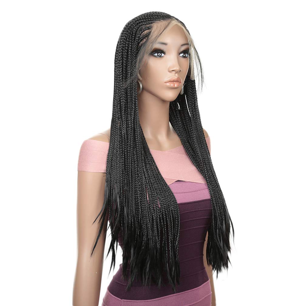 Extra Long 32inch Braided Box Braids Wigs for Black Women - 13x4 Lace Front Synthetic Hair Wig with Baby Hair & Hand-Tied Locs - Lightweight Micro Braid Crochet Wig (Natural Black, 80cm) for Daily Wear, Parties & Protective Hairstyles