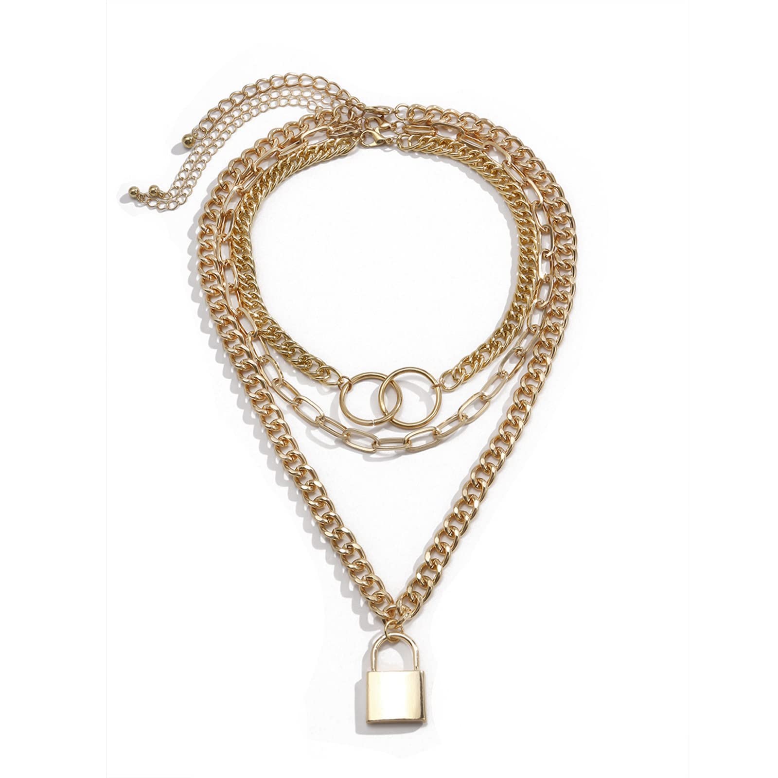 3-Piece Layered Chain Necklace Set for Women - Lock & Circle Pendant Jewelry Gift | Perfect for Everyday Wear, Date Nights & Special Occasions