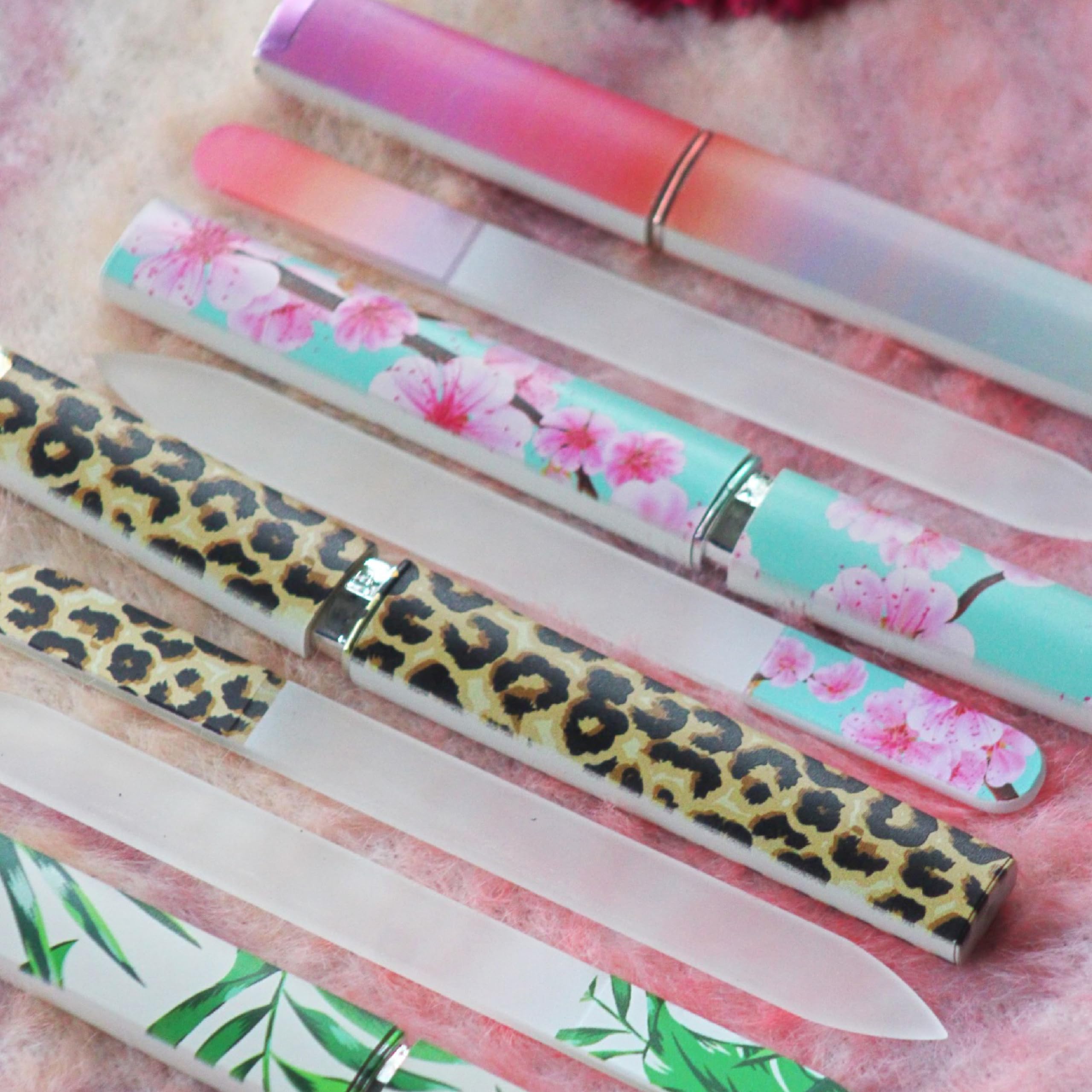 Premium Crystal Glass Nail File Set for Women - 3mm Blossom Design Professional Nail Shaper with Travel Case - Natural & Gel Nails Care - Perfect for Home, Salon Use & Travel Essentials