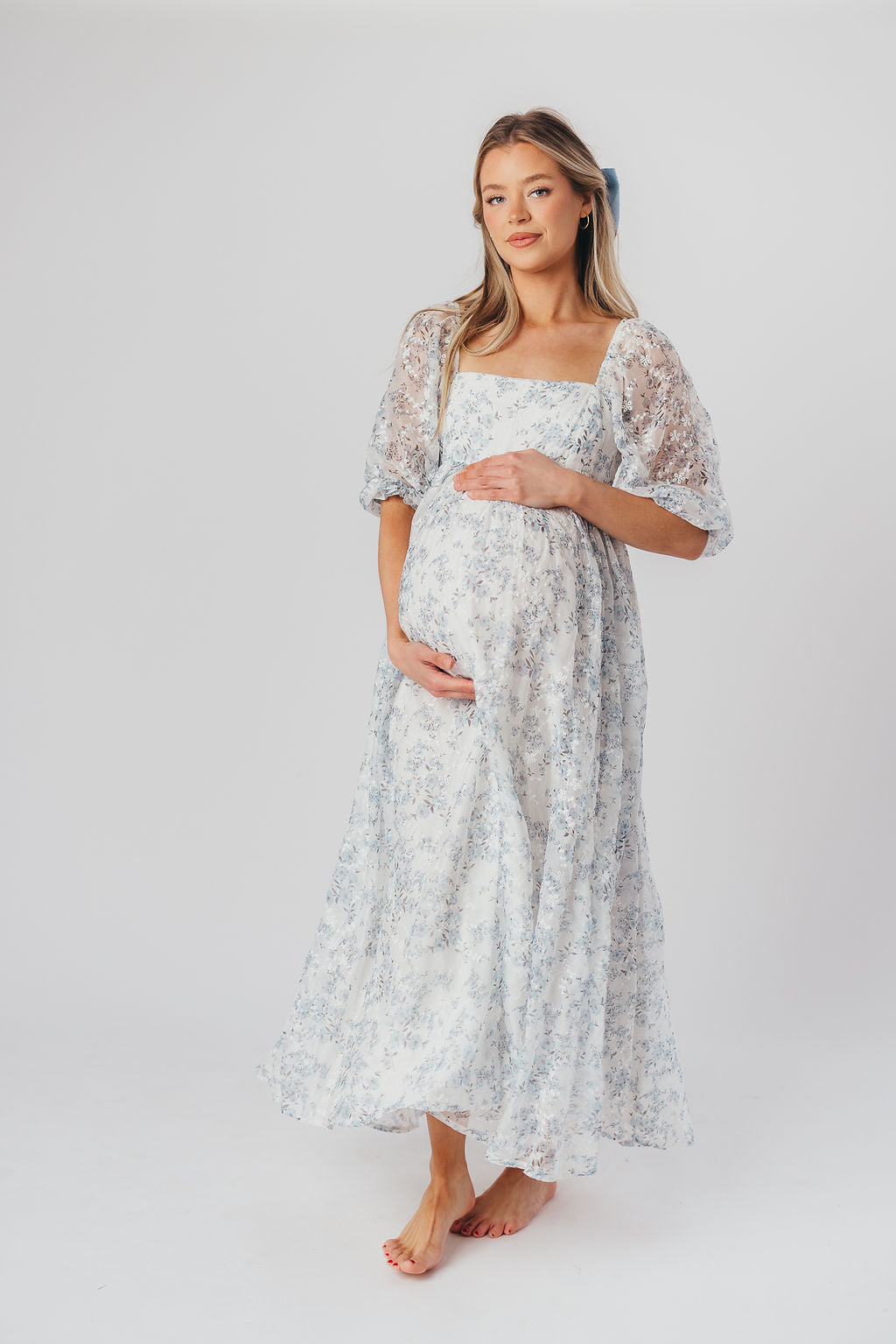 Blue and White Smocked Maxi Dress for Women - Bump Friendly Maternity & Inclusive Sizing (S-3XL) | Perfect for Beach Vacations, Summer Weddings & Casual Outings