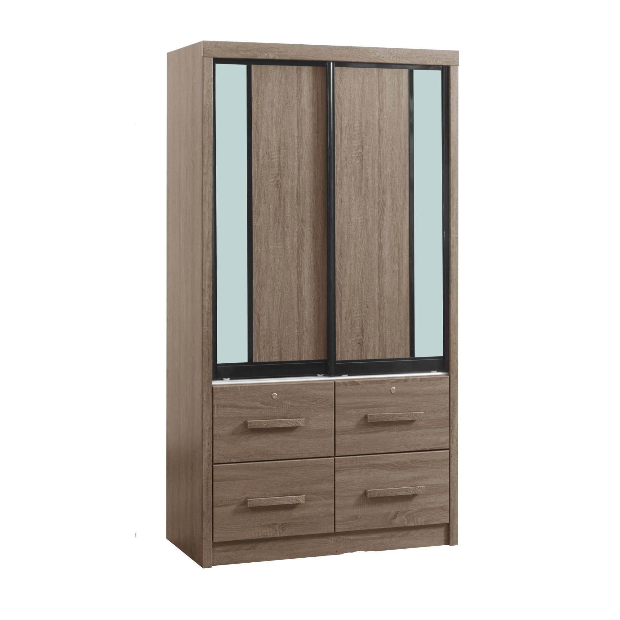 Gareth 4ft Brown Wardrobe Closet - Spacious Storage for Bedroom, Closet Organizer with Hanging Rod & Shelves, Sturdy Wooden Armoire for Clothes & Accessories - Perfect for Master Bedroom, Guest Room & Dorm Organization