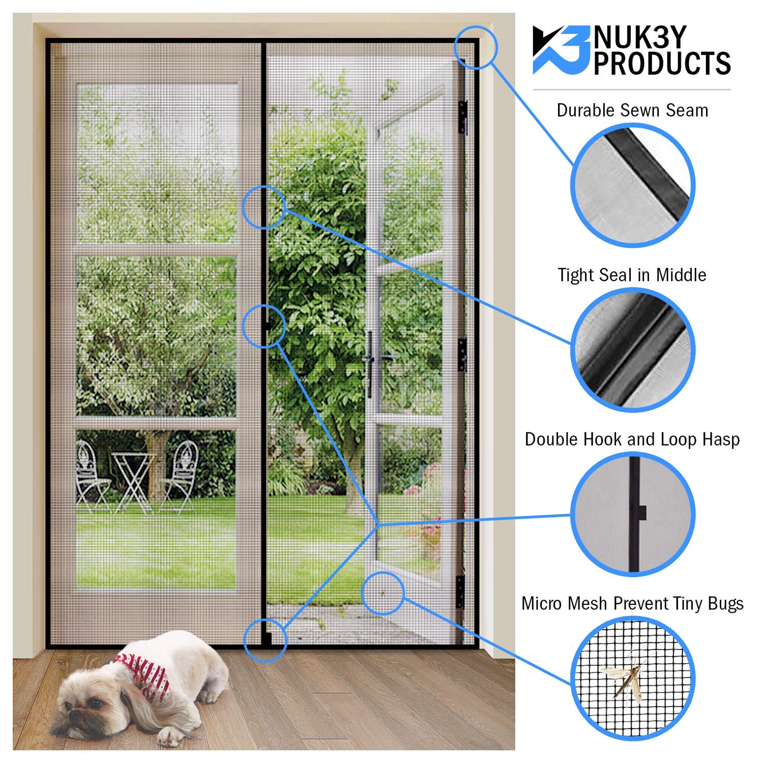 Upgraded Magnetic Screen Door Mesh Curtain - Fiberglass Design with Full Frame & Strong Velcro (60