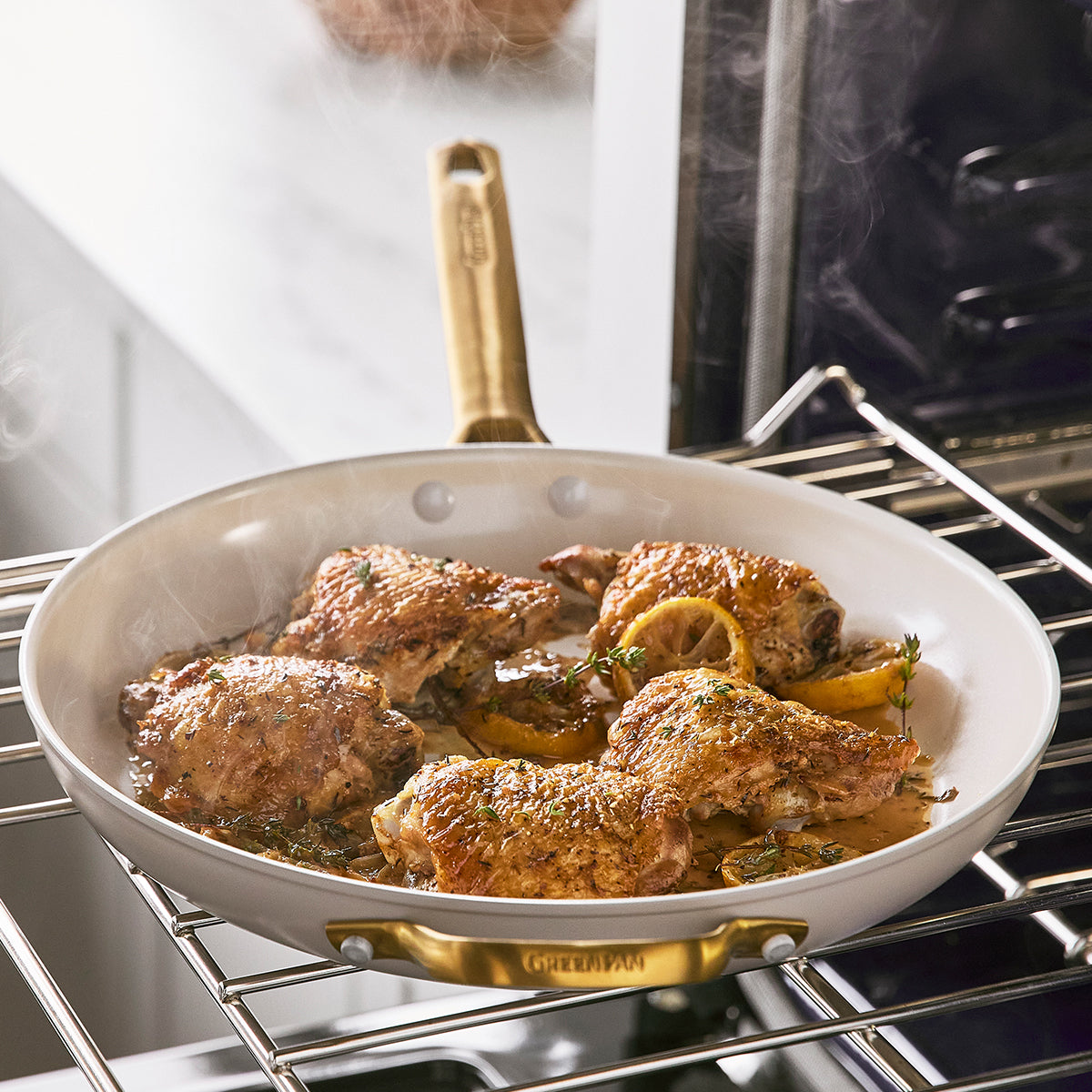 Premium Reserve Ceramic Nonstick 12-Inch Frying Pan with Helper Handle & Glass Lid - Non-Toxic, PFOA-Free Cookware for Healthy Cooking | Perfect for Sauteing, Frying & Oven Use up to 450°F | Taupe Color