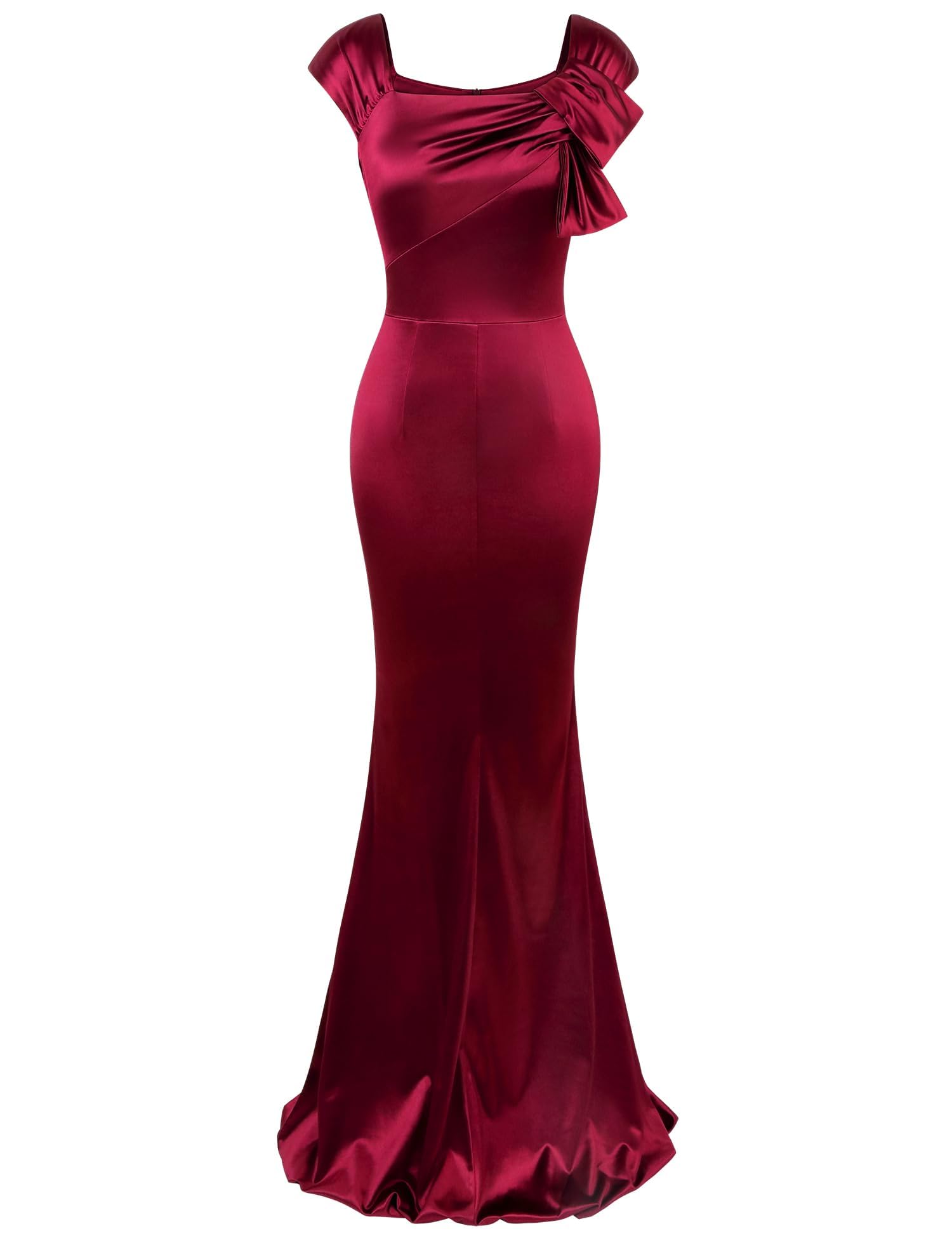 MUXXN Women's 50s Retro Cap Sleeve Square Neck Satin Evening Dress - Vintage Cocktail Party & Wedding Guest Maxi Dress for Formal Occasions, Prom, Gala & Special Events