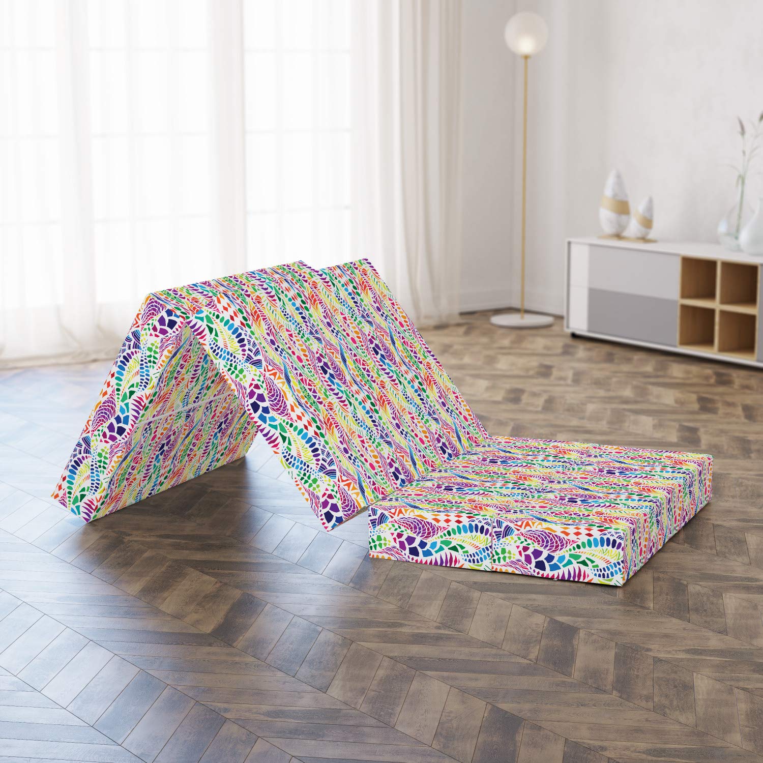Ambesonne Geometric Foldable Mattress - Vivid Mosaic Pattern, 74.8