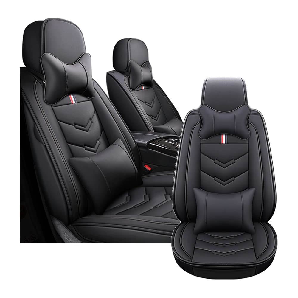 Premium PU Leather Car Seat Covers for Ford Mustang 5-Seat - Durable, Wear-Resistant & Comfortable (Black Full Set with Pillow) | Perfect for Daily Commute, Road Trips & Car Protection
