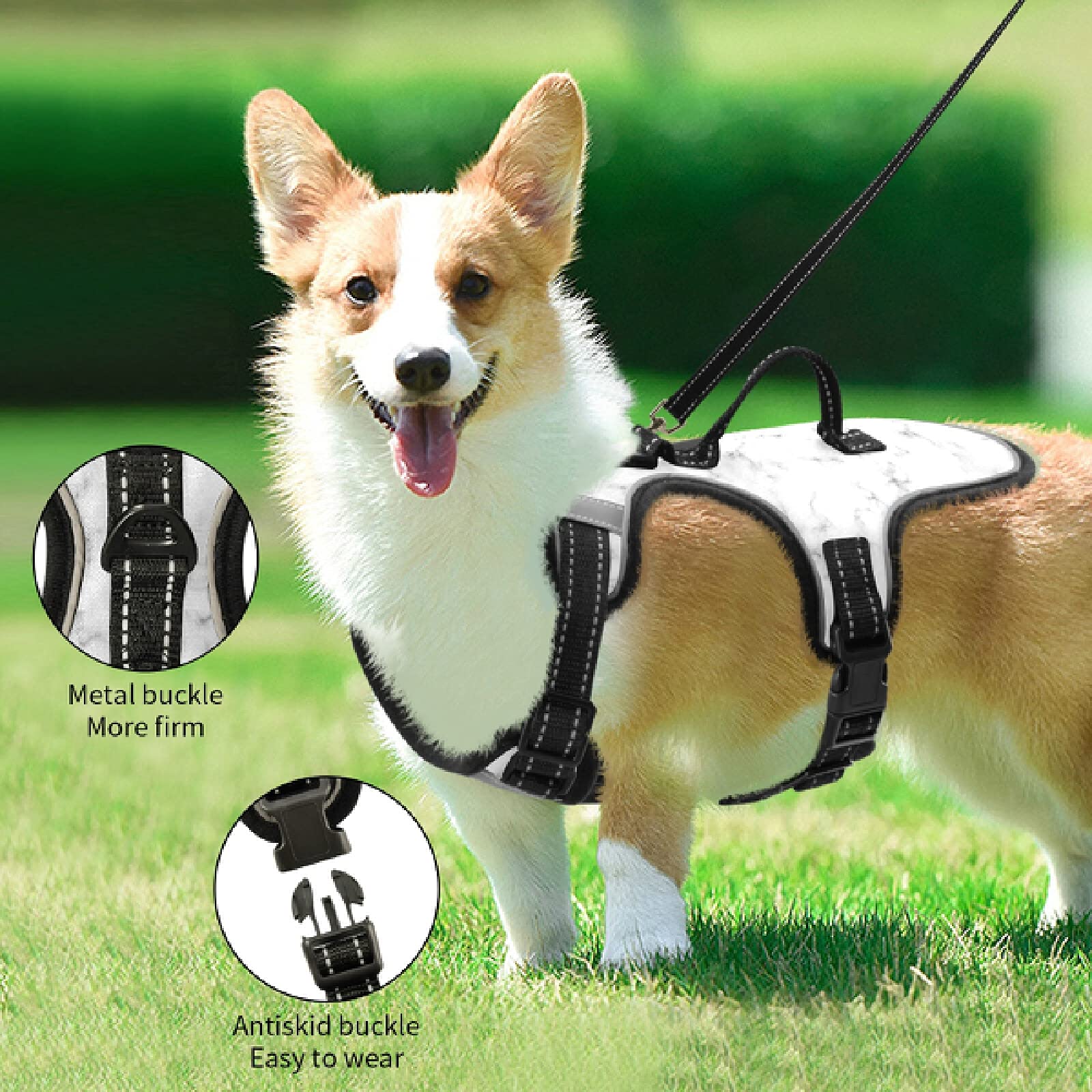 Xigua Reflective No-Pull Dog Harness - Breathable Marble Pet Vest with Nylon Handle for Small & Medium Dogs - Perfect for Walking, Running & Outdoor Adventures