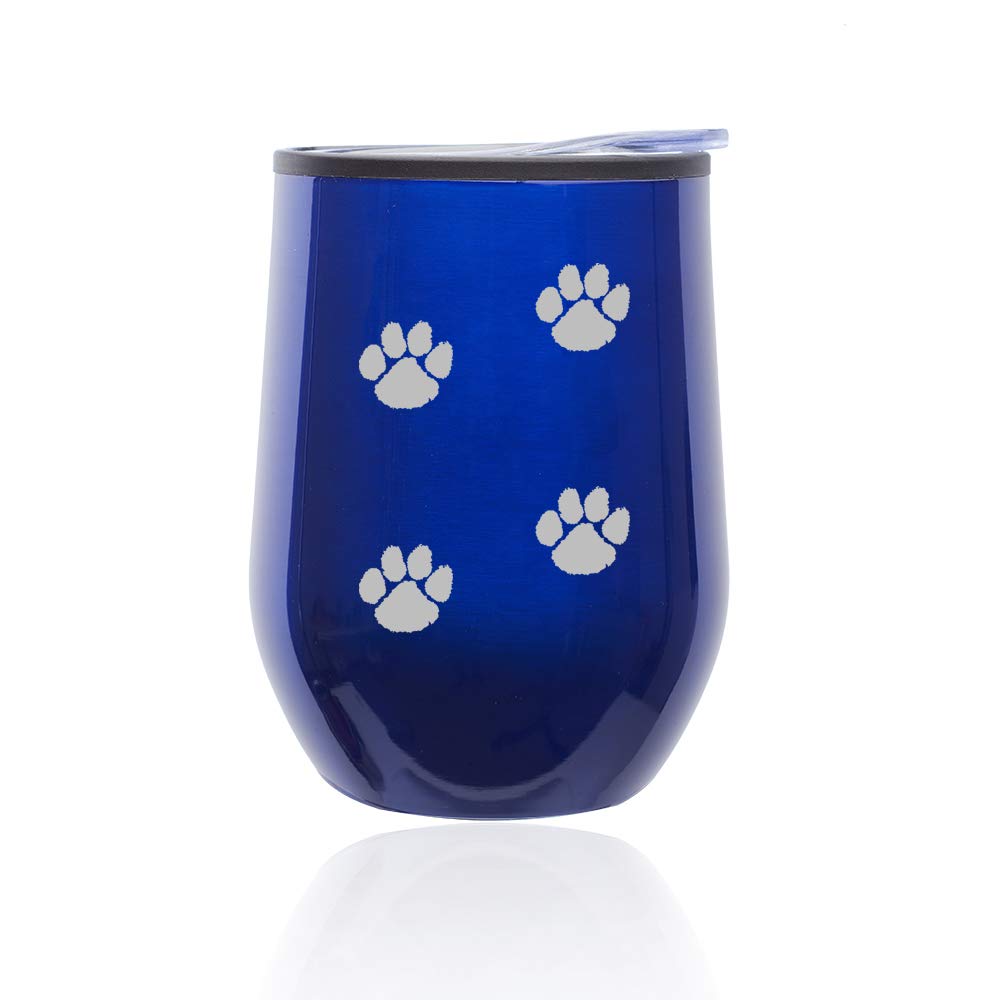 Stemless Wine Tumbler with Lid - 16oz Insulated Coffee Travel Mug Glass Cup with Paw Print Design, Leak-Proof for Hot & Cold Drinks - Perfect for Home, Office, Travel and Outdoor Activities (Blue)