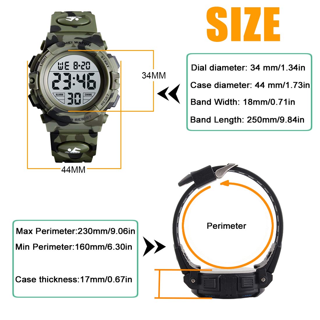 Utimers Boys Digital Sports Watch - Waterproof Kids Watch with Alarm, Timer & LED Light - Durable Silicone Band for Outdoor Activities, Swimming & School Use