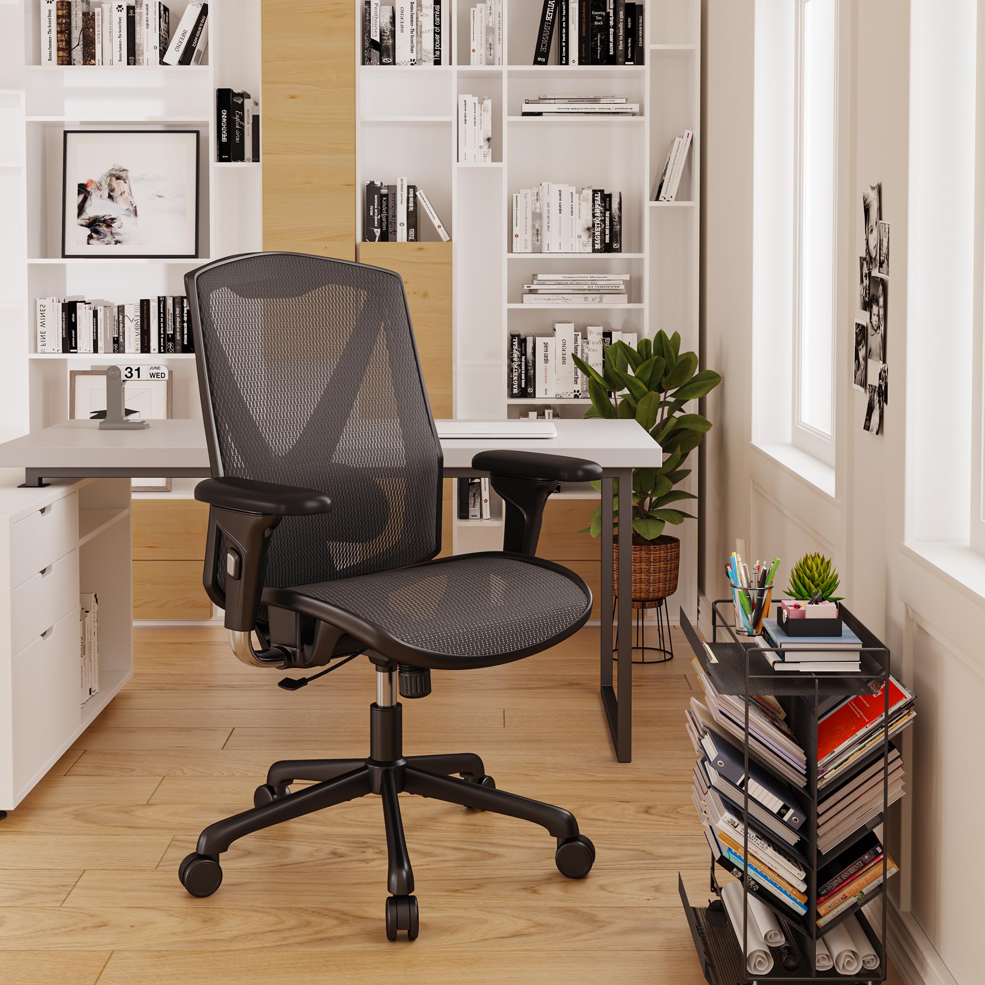 Ergonomic Office Chair - High Back Swivel Computer Gaming Desk Chair with Adjustable Lumbar Support & Armrests, Breathable Mesh Backrest, 3-Position Tilt Function - Perfect for Home Office, Gaming & Workspaces (Black)