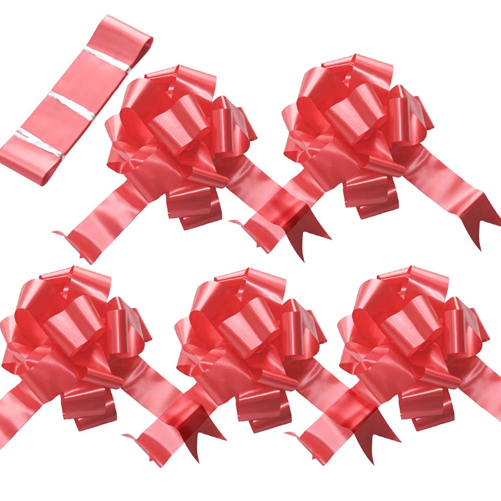 5-Piece Large Red Bows & 7m Ribbon Kit for Wedding Car Decorations - Perfect for Bridal Showers, Anniversary Celebrations, and Party Decor