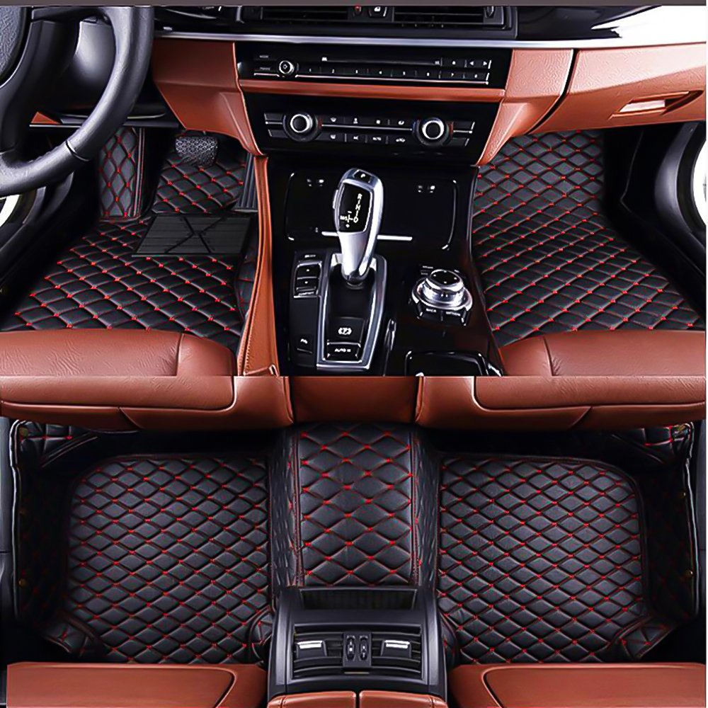 Volkswagen Touareg 2004-2010 Custom Fit All Weather Floor Mats - Heavy Duty Non-Slip Car Mats with Red Stitching (Black) - Perfect for Snow, Mud & Rain Protection