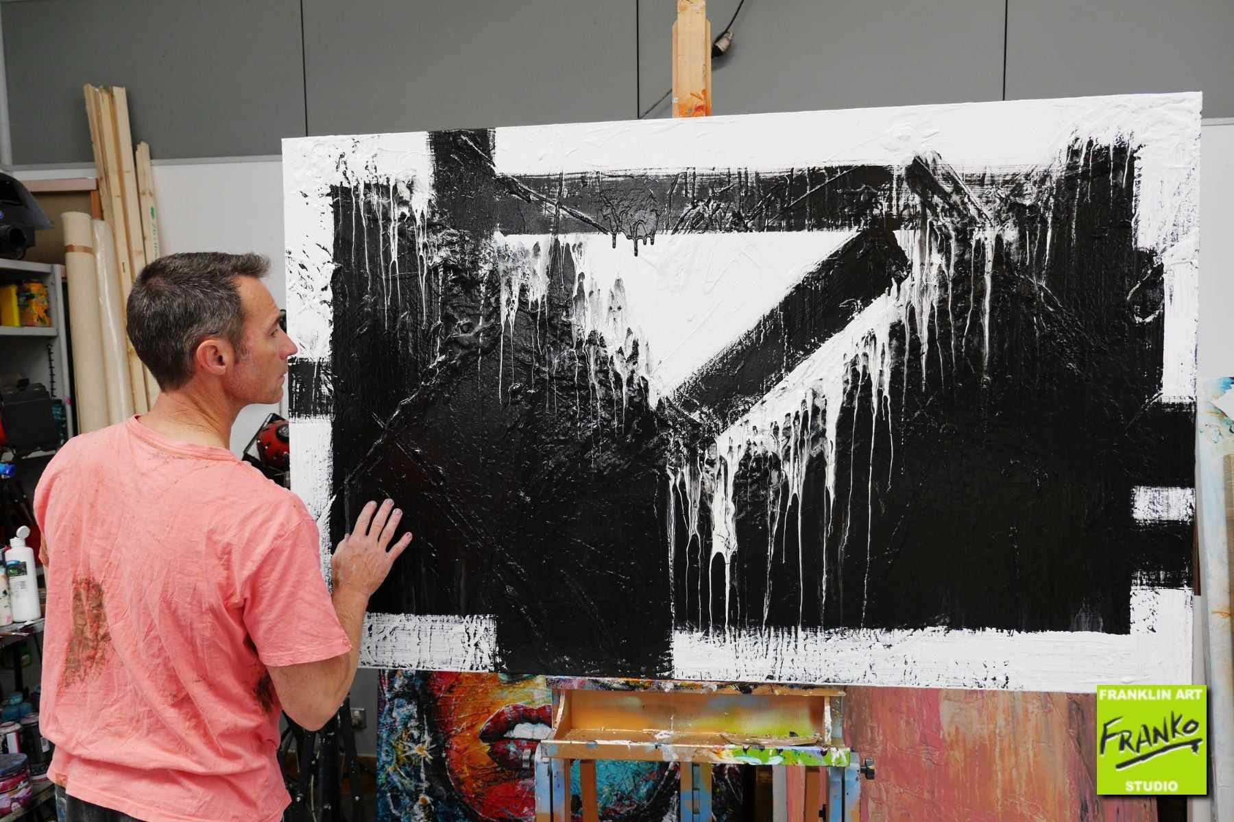 160cm x 100cm Modern Abstract Textured Painting in White & Black - Geometric Wall Art for Living Room, Bedroom or Office Decor