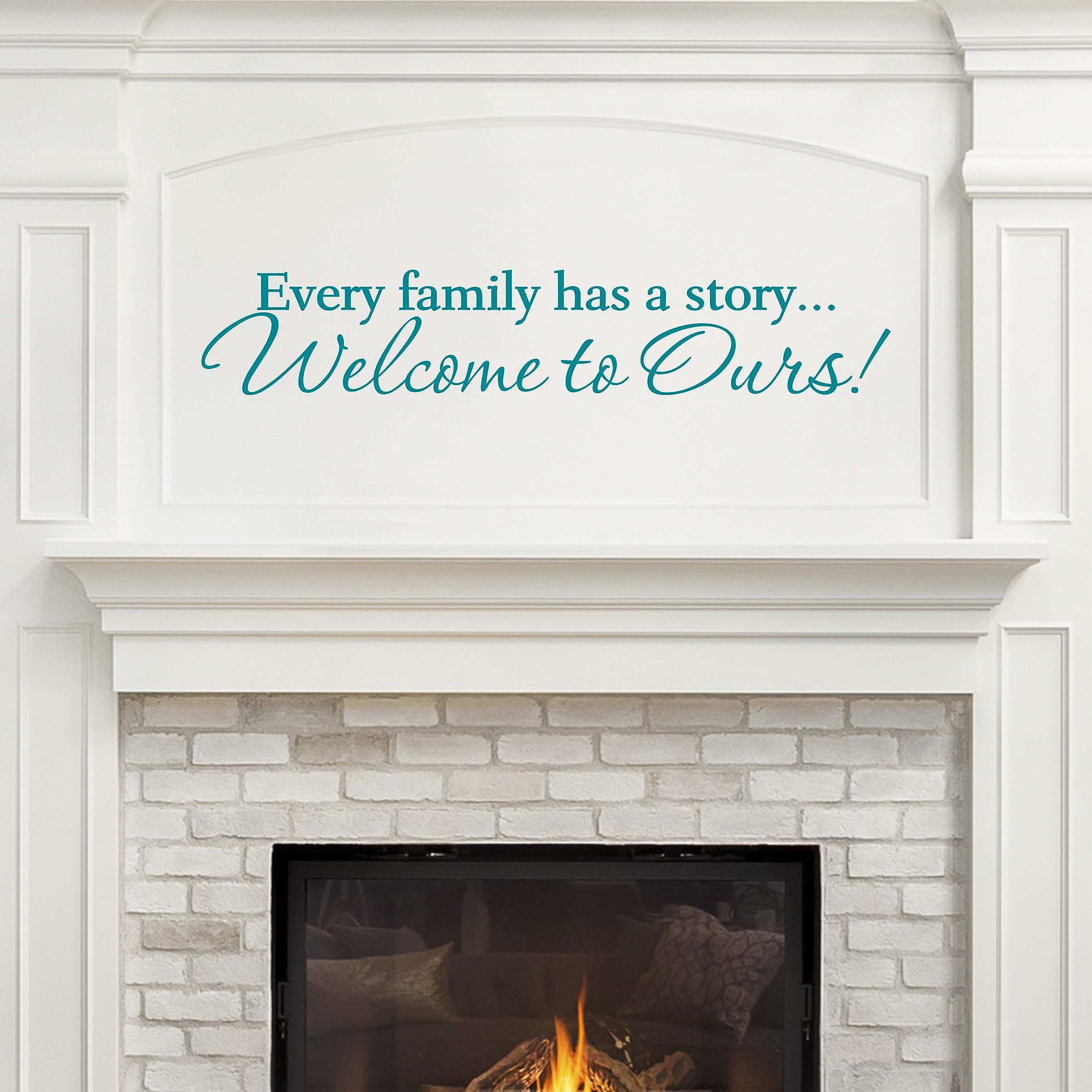 Every Family Has A Story Welcome to Ours - Premium Vinyl Wall Decal Sticker for Home Decor | Family Wall Art | Custom Welcome Sign | Nursery & Living Room Wall Stickers | Teal Blue | Easy to Apply & Remove