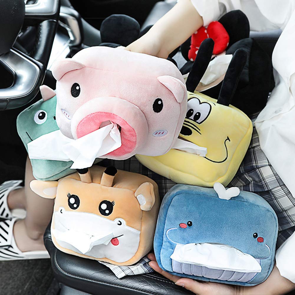 Creative Car Tissue Box Holder - Cute Cartoon Multifunctional Hanging Tissue Dispenser for Car, Auto Napkin Organizer with Storage Pocket (Perfect for Road Trips & Daily Commute) #B