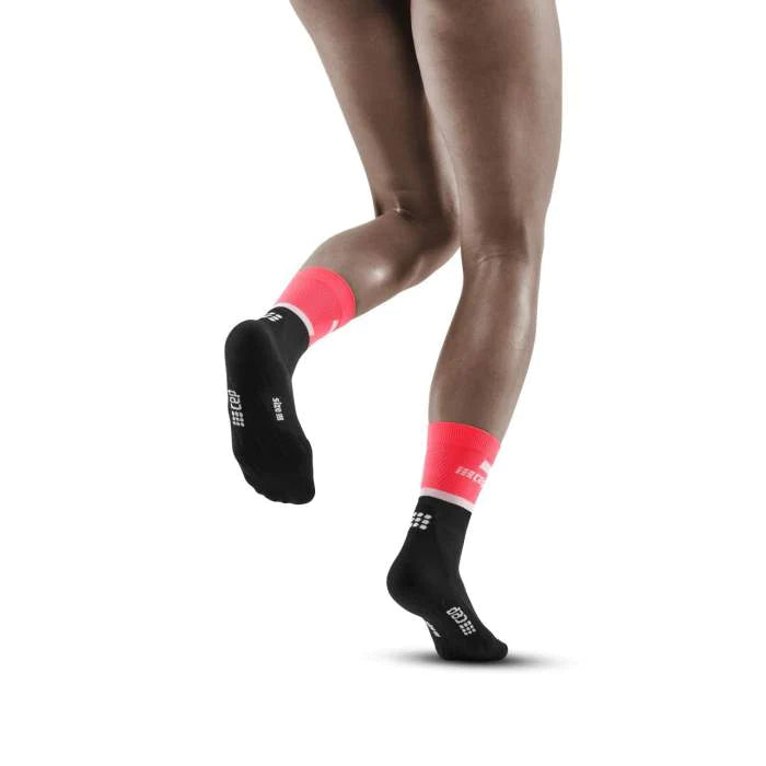 CEP Women's The Run Socks Mid Cut V4 - Performance Running Socks for Women, Pink & Black, Compression Support for Running, Hiking & Workouts