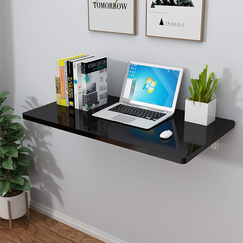 Black Modern Folding Table - Multifunctional Home Office & Study Desk, Space-Saving Computer Workbench with Wall-Mounted Shelf - Perfect for Small Apartments, Dorm Rooms & Workspaces
