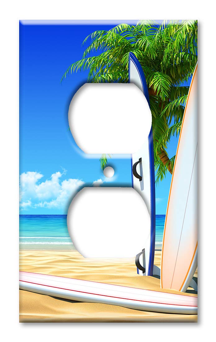 Oversized Art Plates - Jumbo Outlet Cover - Extra Large Switch Plate with Beach Surfboard Design - Made in USA - Perfect for Coastal Home Decor & Beach House Renovations