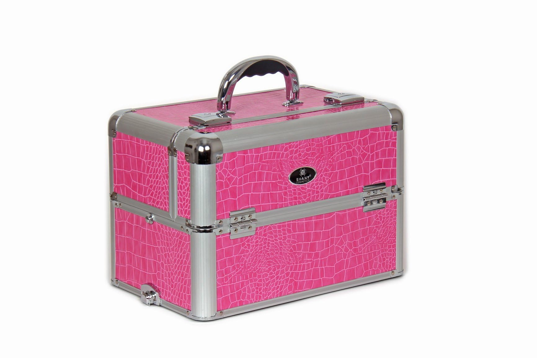 SHANY Pink Snake Skin Rolling Makeup Case with Wide Trays - Premium Cosmetic Organizer for Professional Makeup Artists & Travel (12 lbs) - Perfect for Salon, Bridal, and On-the-Go Beauty Needs