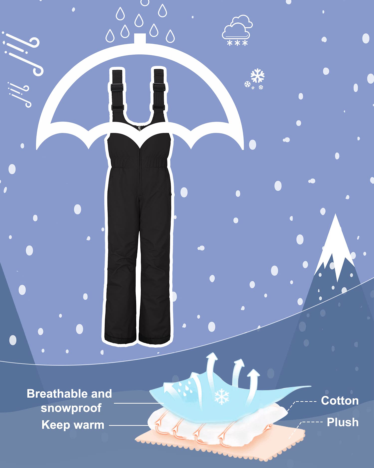 Wantdo Girls' Waterproof Ski Bibs - Insulated Winter Snow Pants for Kids - Warm & Durable for Skiing, Snowboarding & Outdoor Play