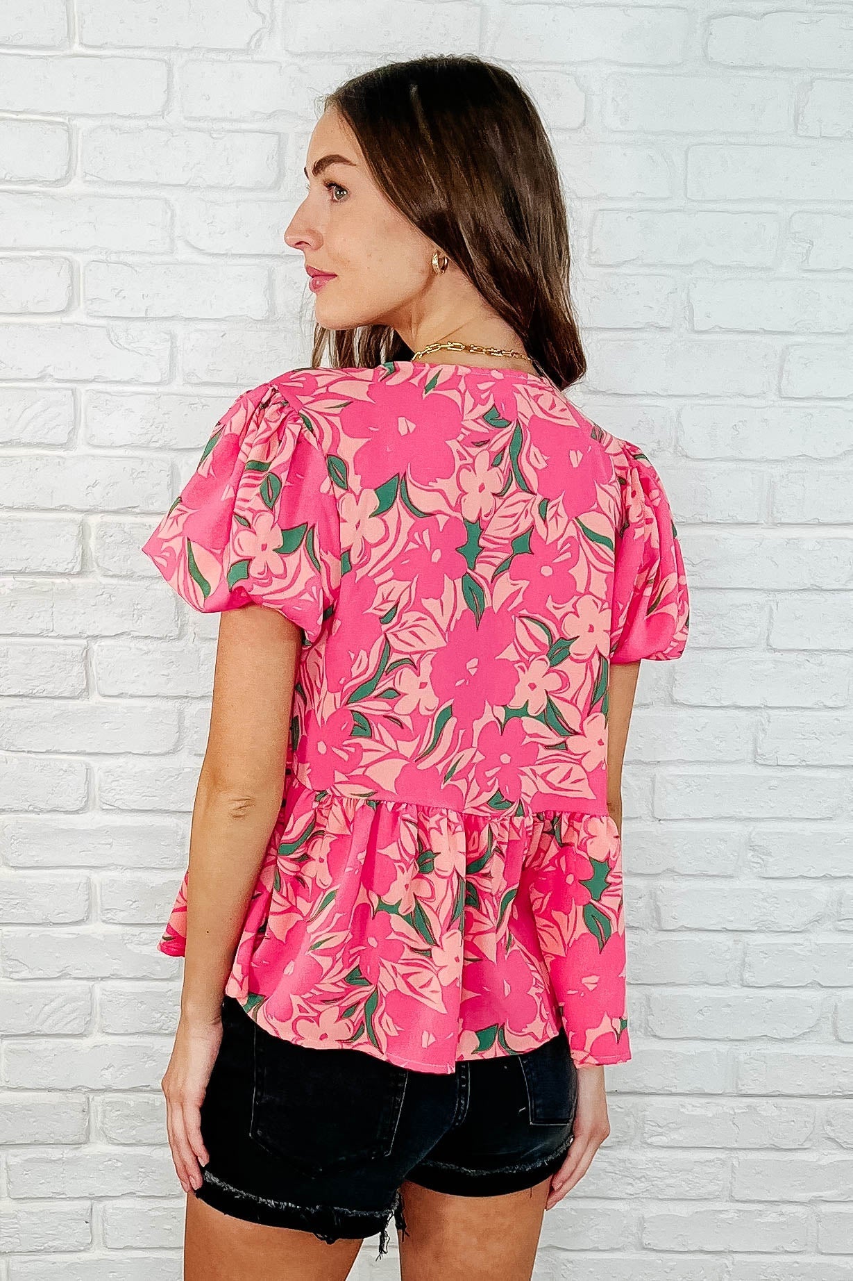 Floral Puff Sleeve Blouse for Women - Elegant Floral Print Top with Puff Sleeves - Perfect for Spring Outfits, Date Nights & Office Wear