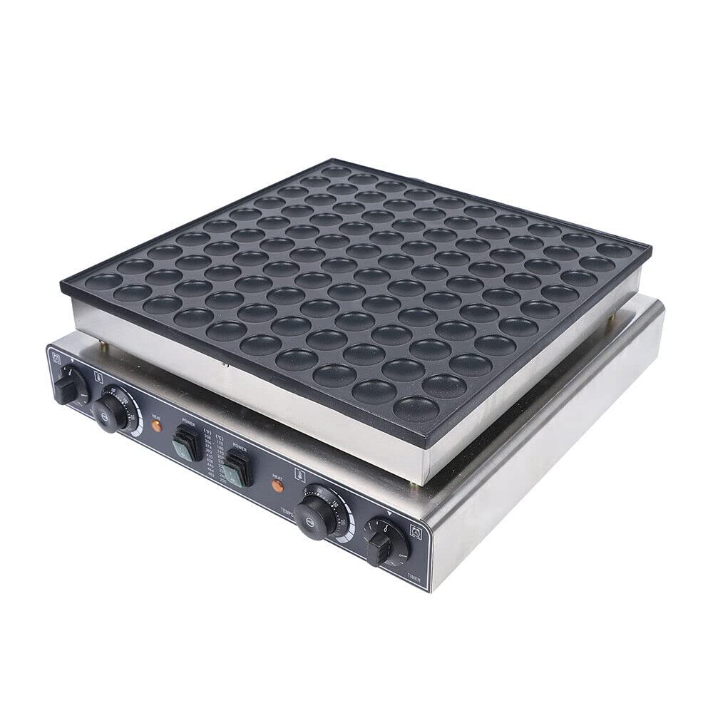 Commercial Mini Pancake Maker - 100Holes 1.8inch 3400W Electric Dutch Poffertjes Machine with Nonstick Surface & Adjustable Temp 50-300°C (122-572°F) - Perfect for Snack Bars, Restaurants, Breakfast Cafes & Home Cooking