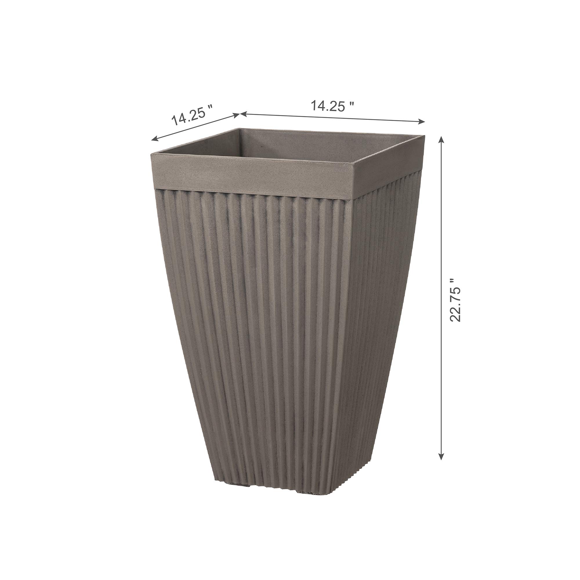 Glitzhome GH20293 Modern Faux Concrete Tall Planters - 22.75 Inch High Indoor Outdoor Flower Pots (Set of 2, Gray) - Perfect for Living Room Decor, Patio Gardening & Office Plants