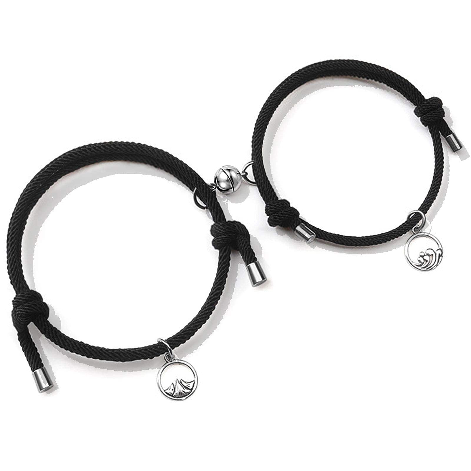 Magnetic Adjustable Couples Bracelets Set - Matching Rope Bead Bracelets for Women & Men | Romantic Gifts for Boyfriend & Girlfriend | Perfect for Anniversaries, Valentine's Day & Date Nights