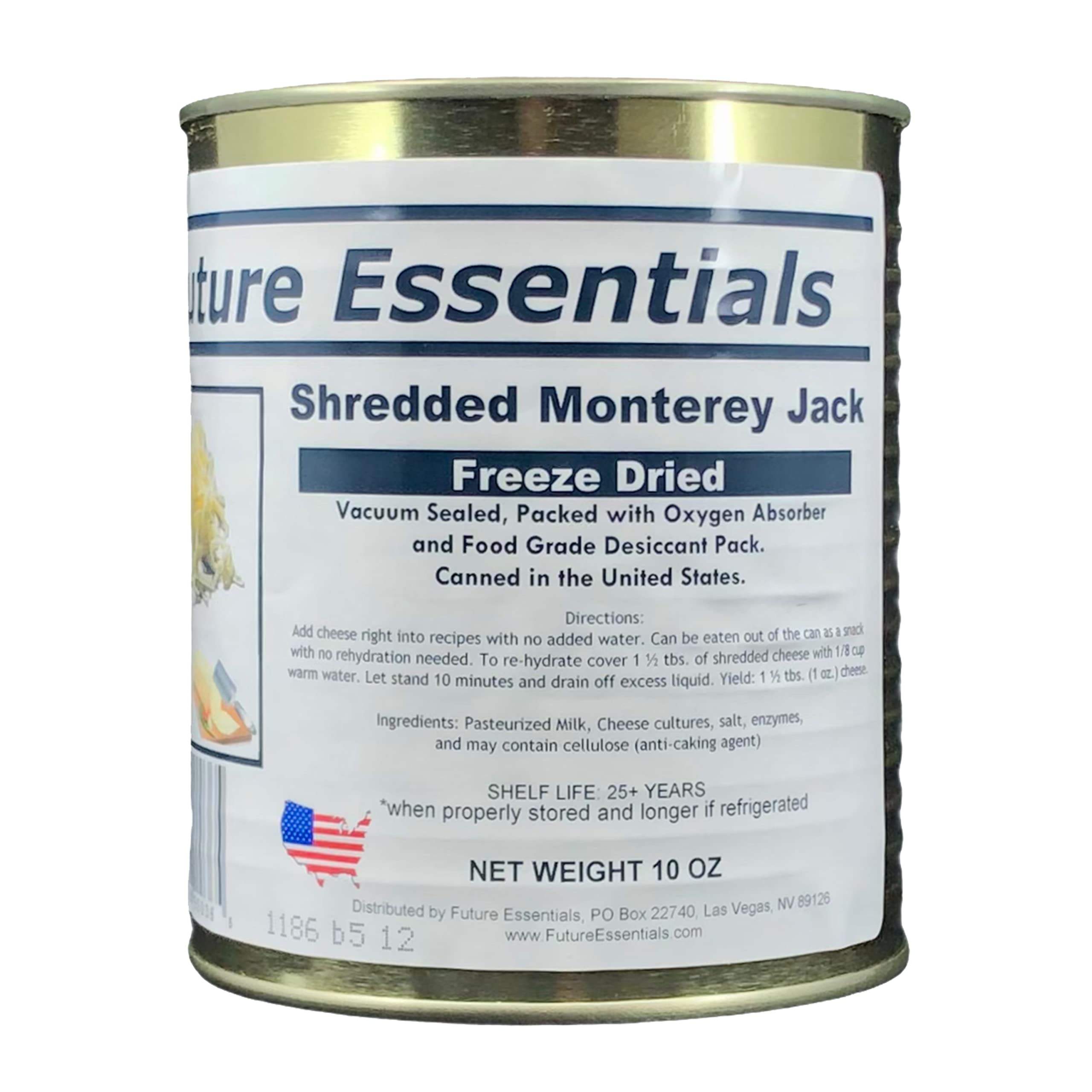 Freeze Dried Shredded Monterey Jack Cheese - Long Shelf Life, Non-GMO, Gluten-Free - Perfect for Camping, Emergency Food Storage & Cooking
