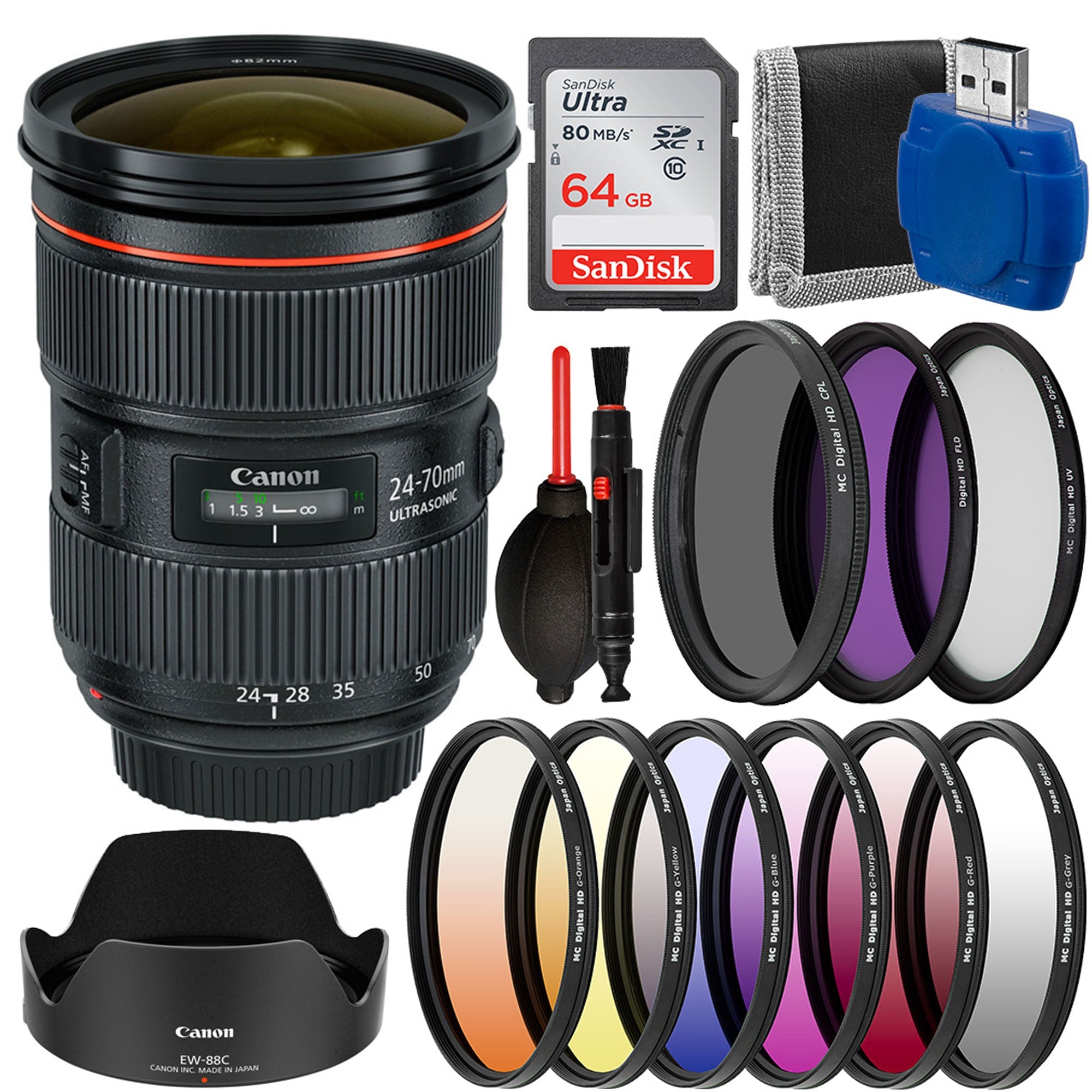 Canon EF 24-70mm f/2.8L II USM Standard Zoom Lens with SanDisk 64GB Extreme PRO SDXC Memory Card - Professional Photography, Wedding & Travel Camera Gear