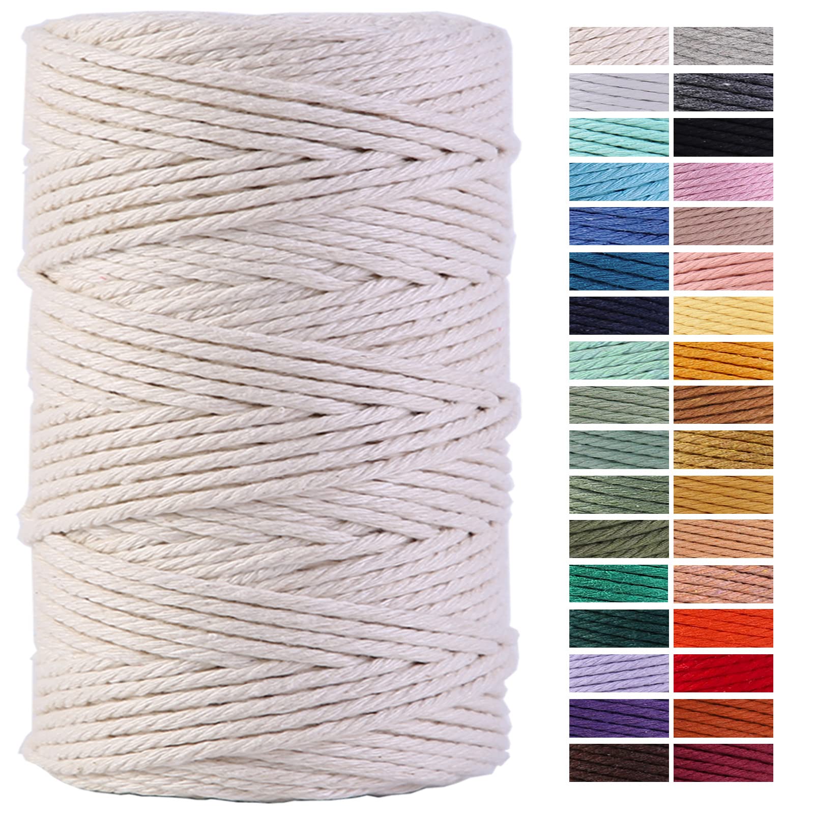 4mm x 220 Yards 100% Natural Cotton Macrame Rope - Premium Macrame Cord for DIY Wall Hangings, Plant Hangers, Home Decor & Crafts | Perfect for Bohemian Style Decor, Wedding Backdrops & Handmade Gift Making