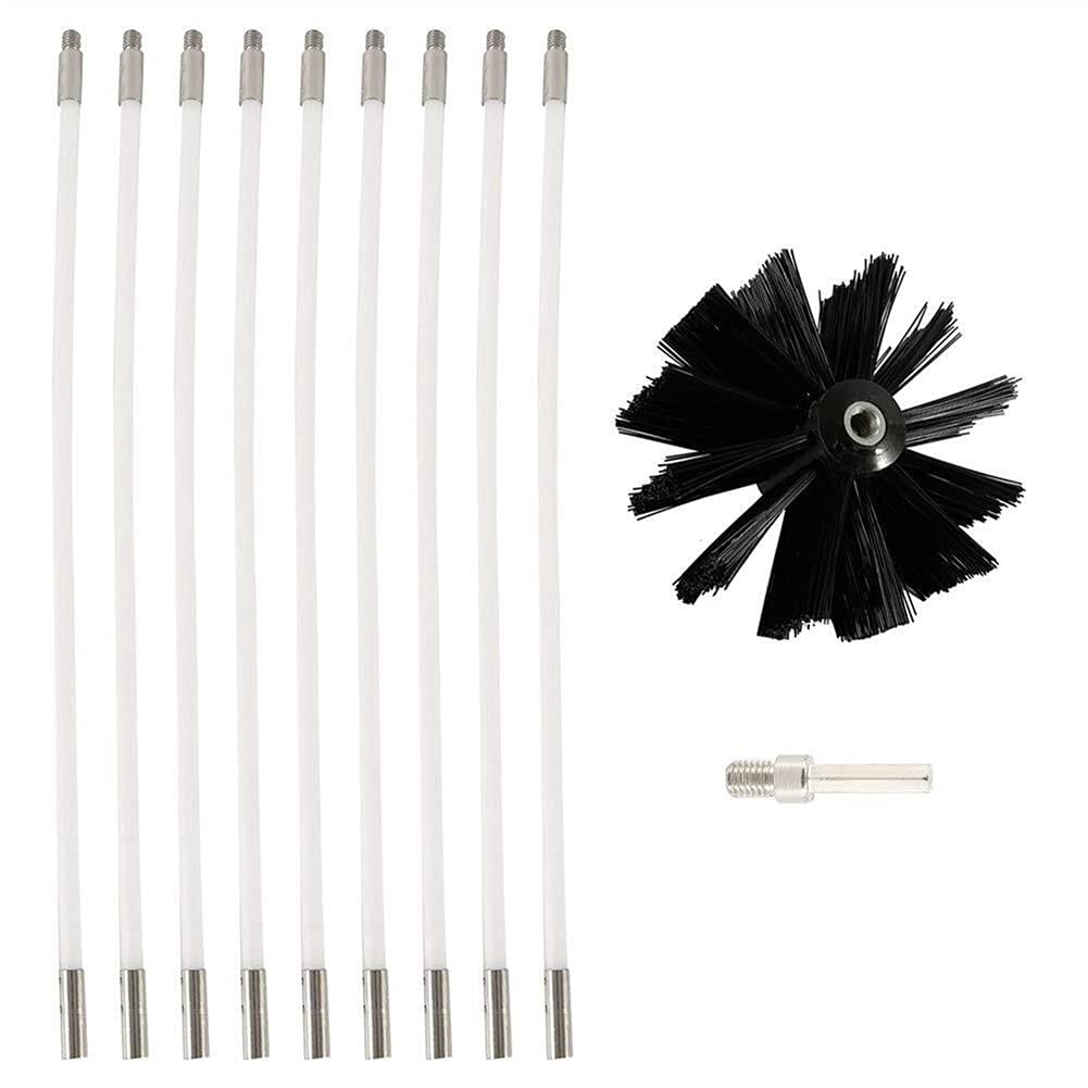 NC Chimney Sweep Brush Kit - Dryer Vent Cleaning Brush with 9/12/15/18 Flexible Rods & Replaceable Brush Head - Perfect for Fireplace, HVAC, and Dryer Vent Cleaning