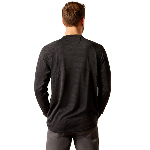 Rebar Gridwork Crewneck Long Sleeve T-Shirt for Men - Black | Construction Work, Casual Wear & Outdoor Activities