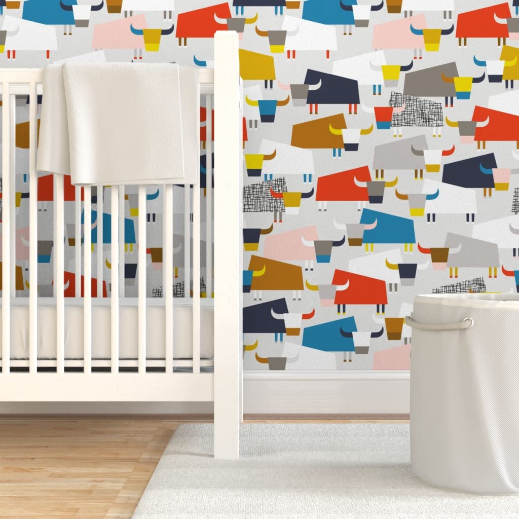 12ft x 2ft Removable Nature Animal Western Wallpaper - Gender Neutral Horns Chinese Zodiac Custom Pre-Pasted Peel & Stick Wallpaper by Spoonflower | Perfect for Nursery, Bedroom, Dorm, and Home Decor