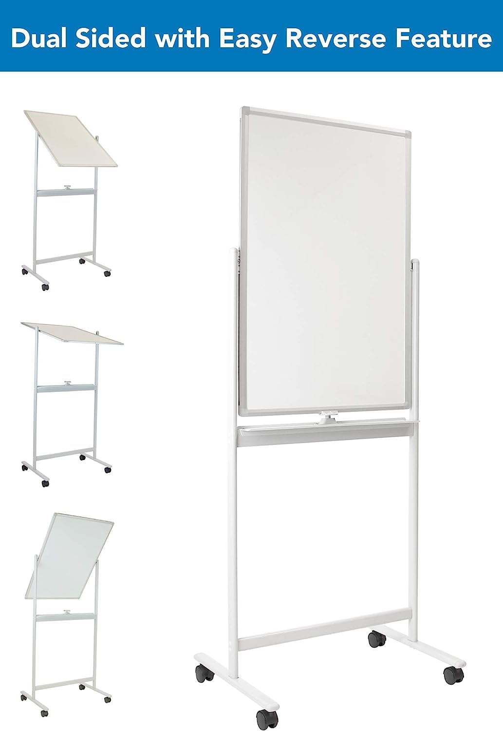 Mount-It! 36x24 Inches Mobile Dry Erase Whiteboard - Double-Sided Magnetic Whiteboard with Locking Casters, Wall Mountable Easel for Office, Classroom & Home Use - Rolling White Board with Stand for Presentations & Teaching
