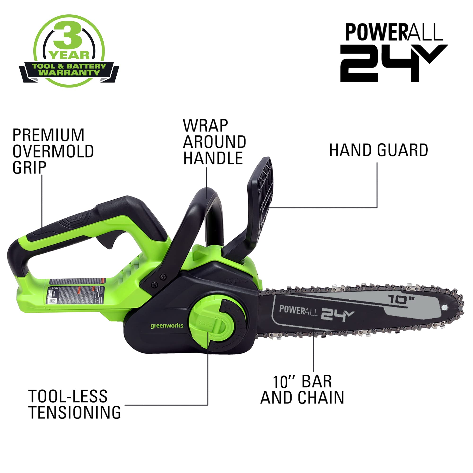 24V 10-Inch Cordless Battery Chainsaw (Tool Only) - Perfect for Tree Trimming, Yard Cleanup & DIY Wood Cutting Projects