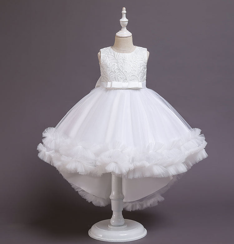 Elegant Princess Tea-Length Flower Girl Dress with Bows - Perfect for Weddings, Birthday Parties & Special Occasions