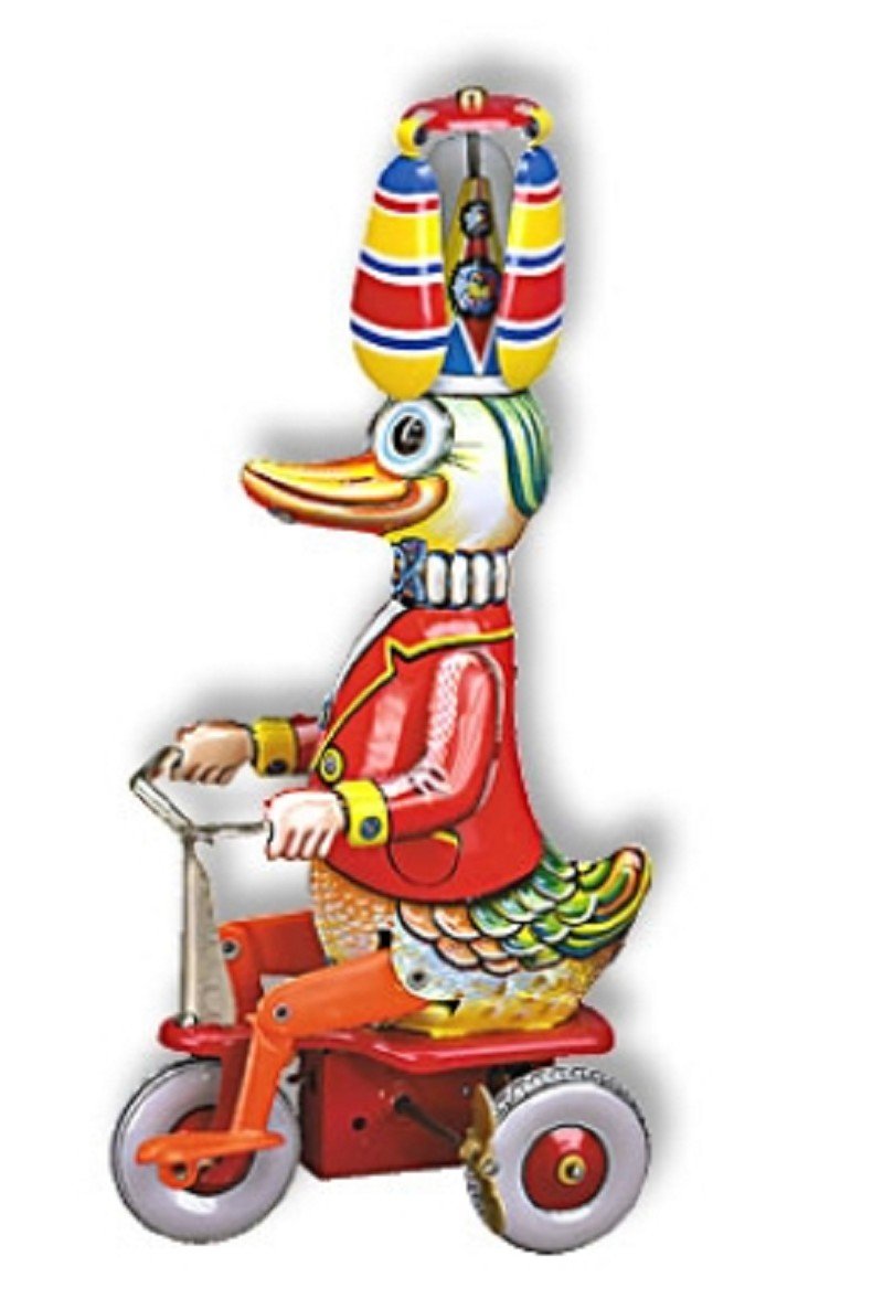 10284 Tin Toy Duck on Tricycle - Vintage Metal Collectible Toy for Kids & Adults - Perfect for Home Decor, Gift Giving & Nostalgic Collections