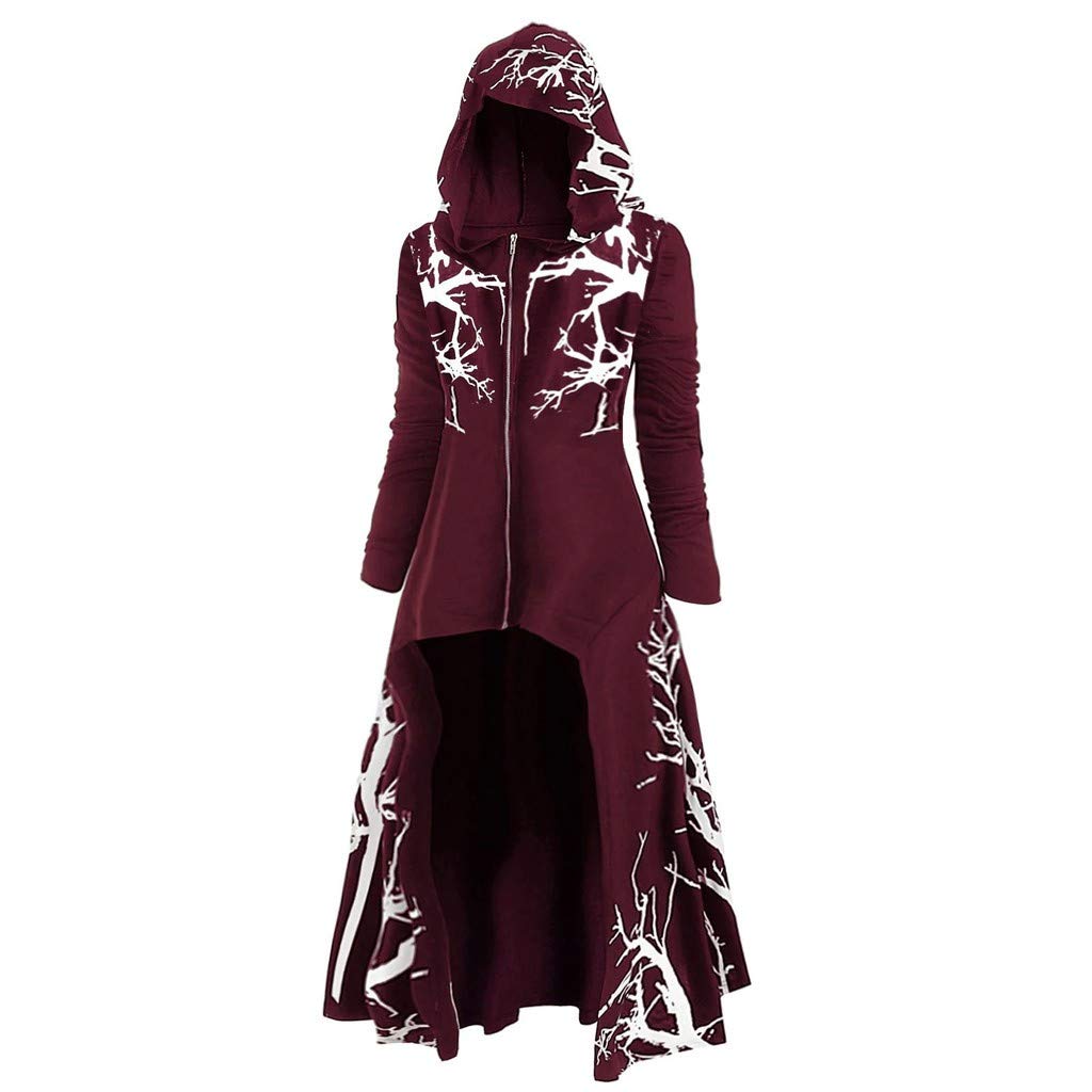 Women's Plus Size Hooded Dress with Tree Print - High Low Hem Halloween Coat Blouse Tops for Dinner Parties & Casual Wear
